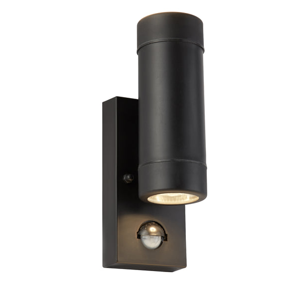 SEARCHLIGHT COASTAL Outdoor 2Lt Wall Light with PIR - Black Polycarbonate & Clear Diffuser