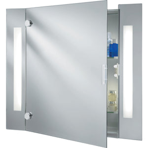 SEARCHLIGHT Bathroom Mirrored Cabinet with Shaving Socket - White, Chrome Metal & Mirrored Glass