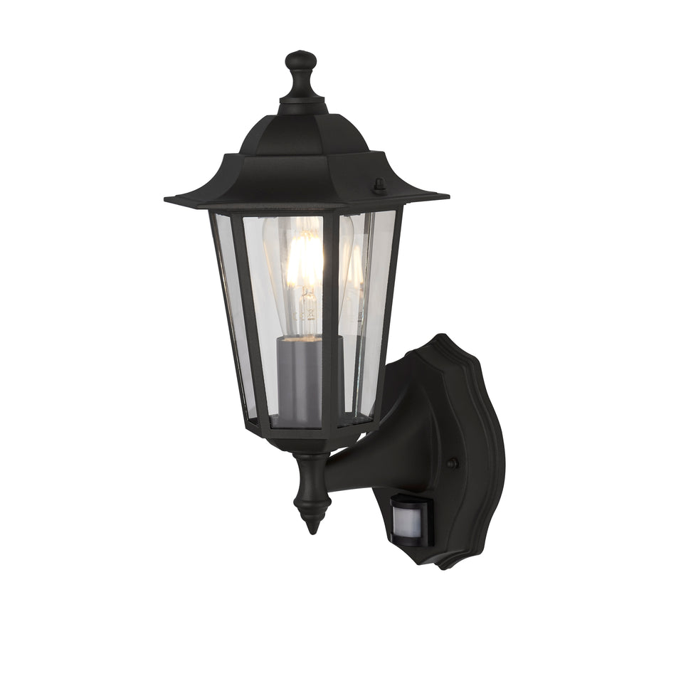 SEARCHLIGHT ALEX Outdoor Wall Light with PIR Motion Sensor - Black Metal & Glass