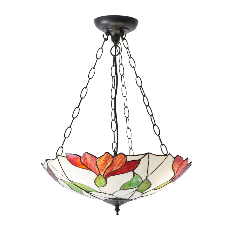 TIFFANY Botanica Inverted 3lt Stained Glass Pendant Light