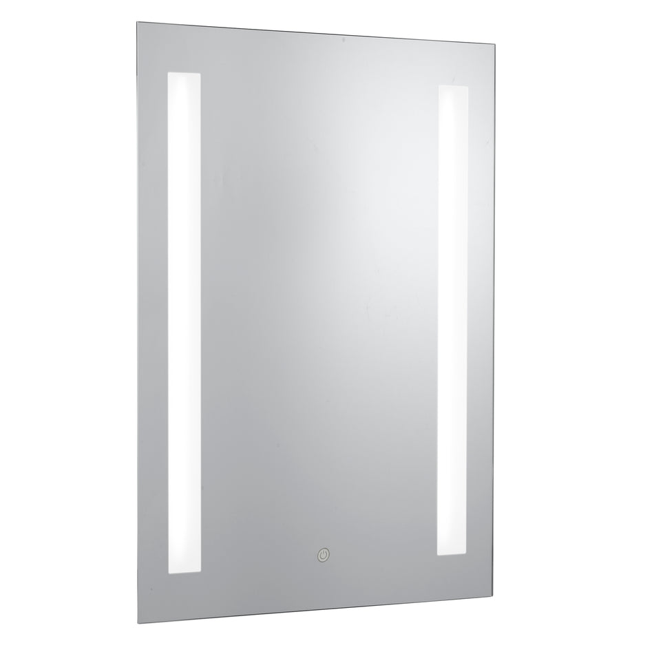 LED Bathroom Mirror with Shaving Socket - Chrome Metal & Mirrored Glass