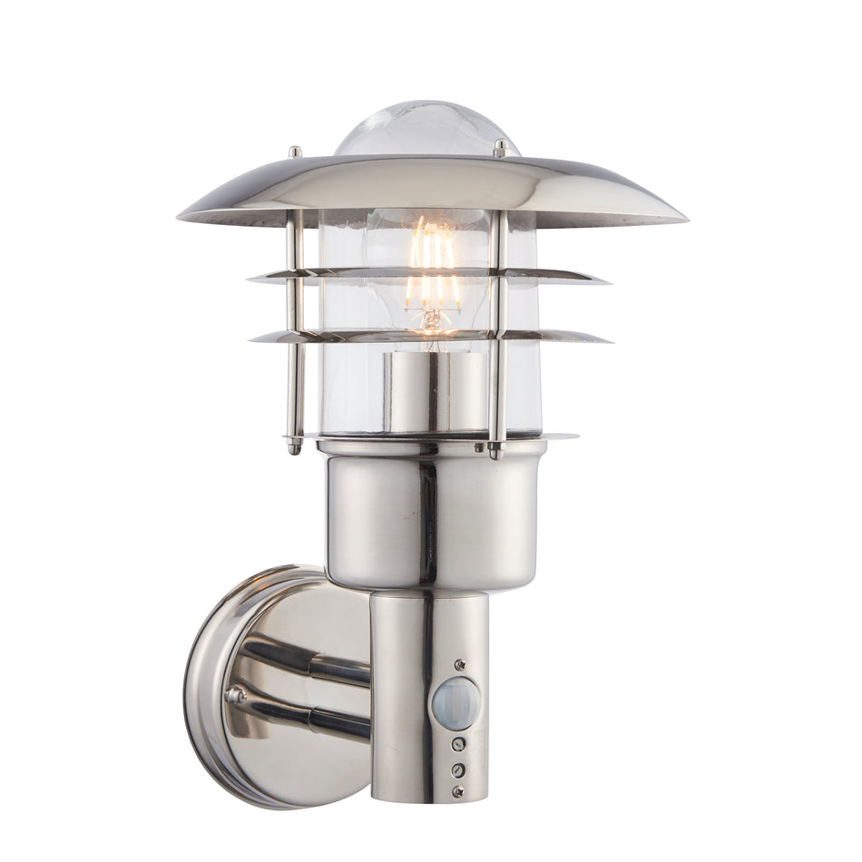 Dexter Outdoor IP44 Wall Light with PIR- Stainless Steel, Classic Louvered Style