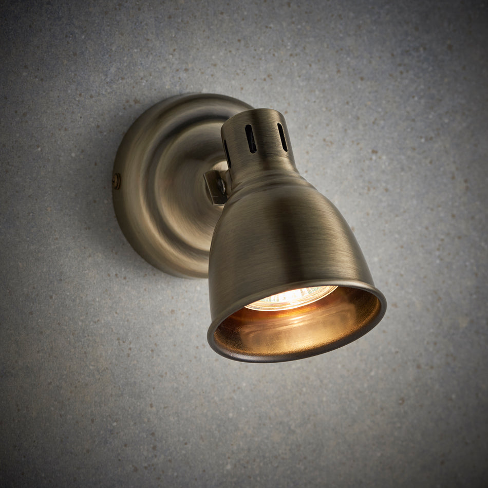 Westbury Single Spotlight - Antique Brass, Adjustable Angle