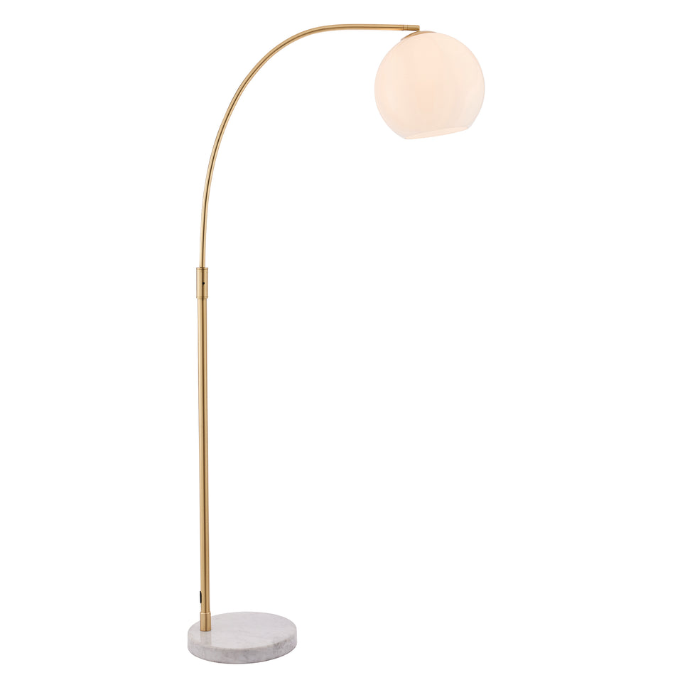 Otto Floor Lamp - Clear Glass, Antique Brass & Grey Polished Marble Base