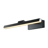 A black metal LED picture light with a sleek, contemporary strip design, featuring an adjustable head and a rectangular-shaped shade.