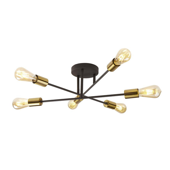 SEARCHLIGHT ARMSTRONG 6LT SEMI-FLUSH - BLACK & SATIN BRASS METAL