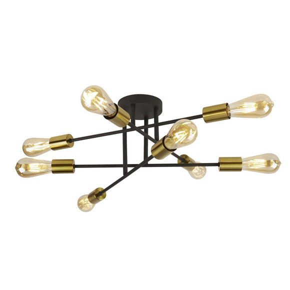 SEARCHLIGHT ARMSTRONG 8LT SEMI-FLUSH - BLACK & SATIN BRASS METAL