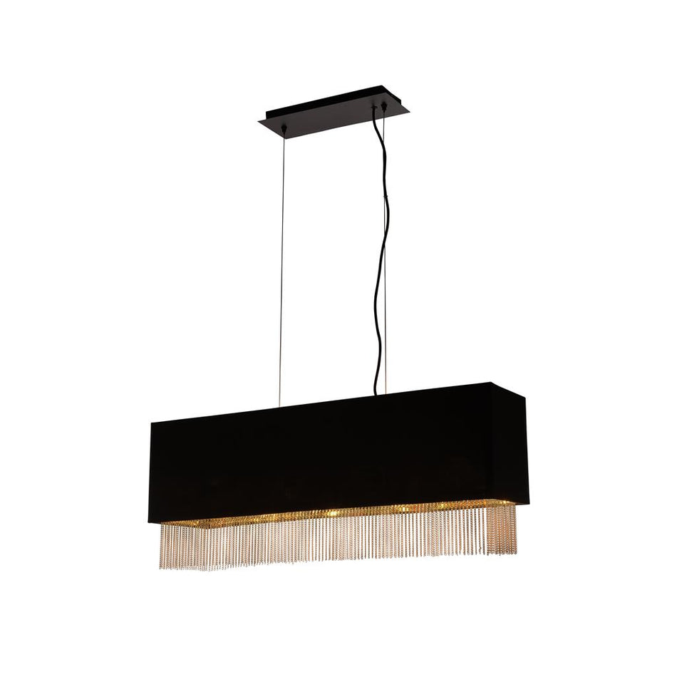 Fringe 4Lt Ceiling Pendant - Black Shade & Gold Chain