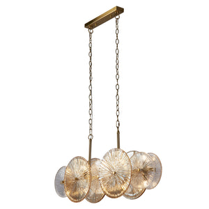 SEARCHLIGHT Wagon Wheel 10Lt Bar Pendant -Bronze Metal,Clear/Amber Glass