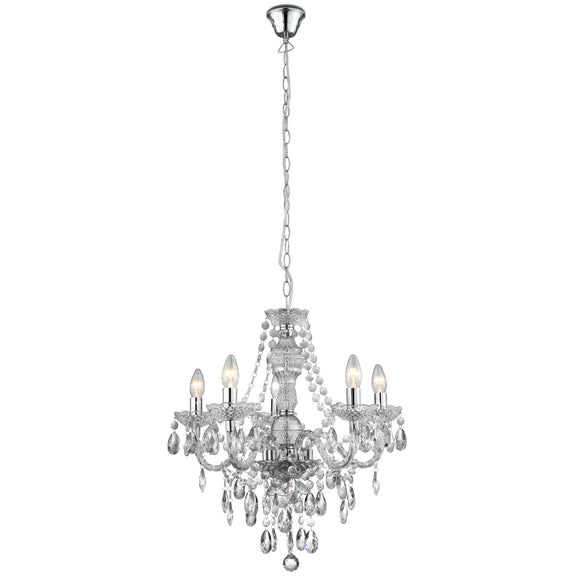 SEARCHLIGHT MARIE THERESE 5Lt Pendant - Clear Glass Pear Drops & Acrylic