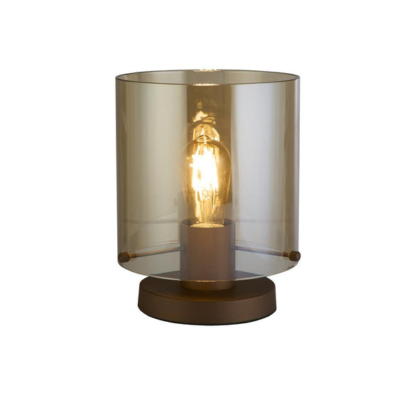 SEARCHLIGHT Sweden 1Lt Table Lamp, Mocha Metal with Amber Glass