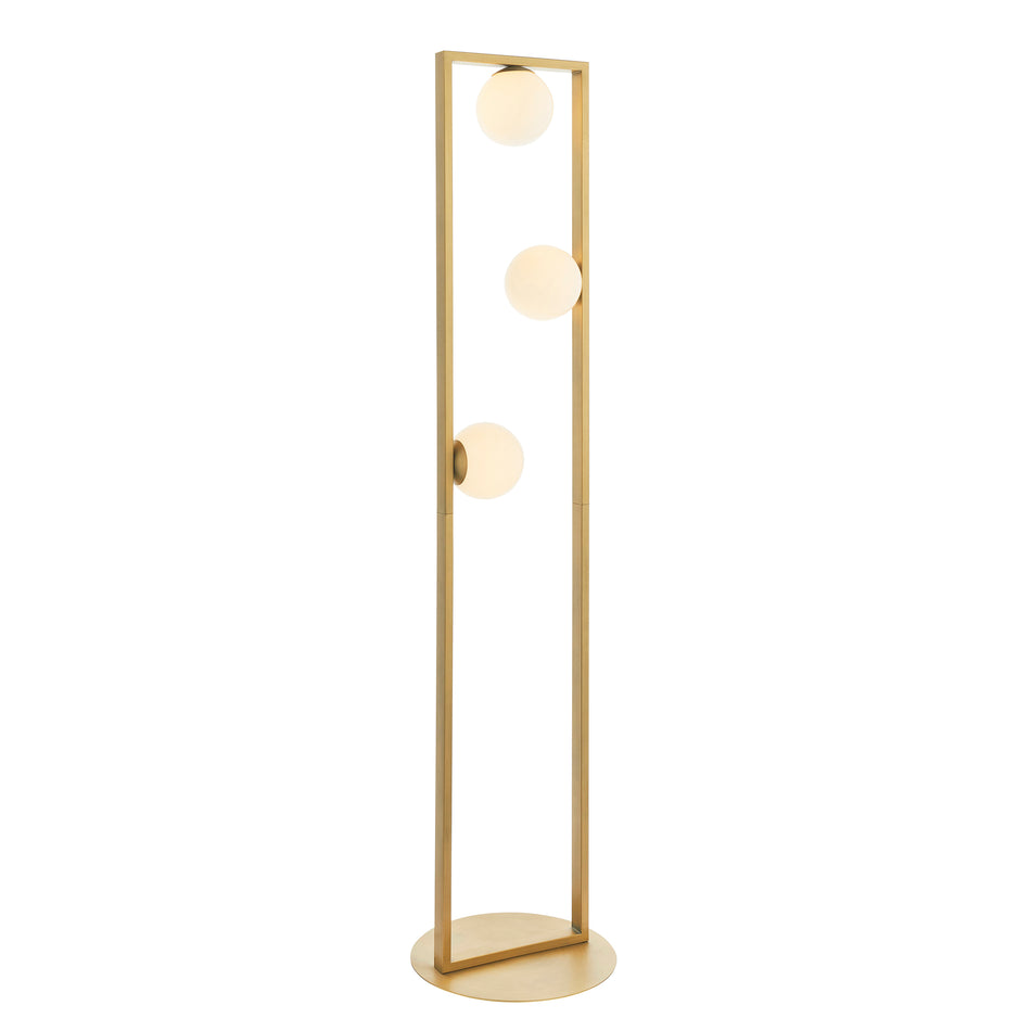 Teo 3 Light Gold Geometric Floor Lamp with Glass Shades