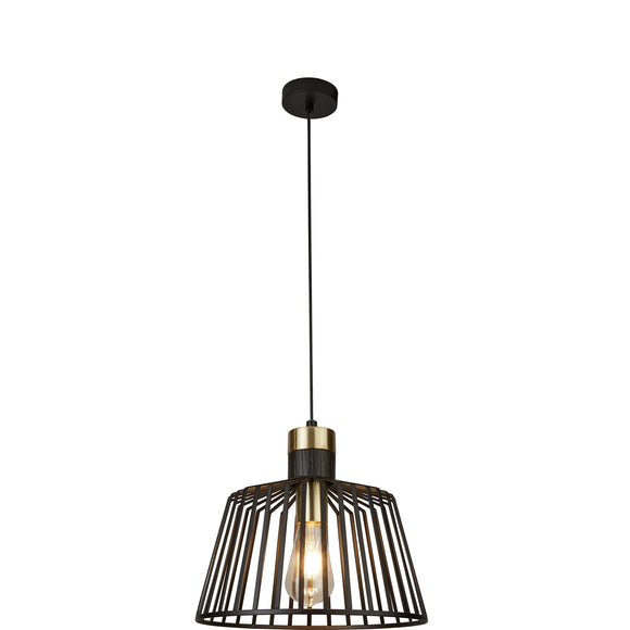 SEARCHLIGHT BIRD CAGE Pendant - Black & Satin Brass Metal