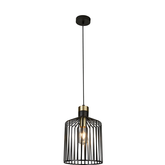 SEARCHLIGHT BIRD CAGE Pendant - Black & Satin Brass Metal