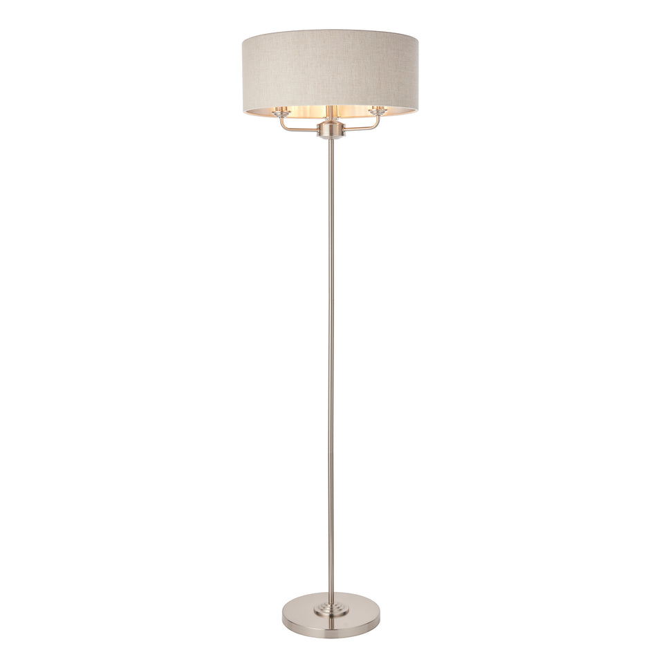 Highclere 3Lt Floor Lamp - Brushed Chrome Natural