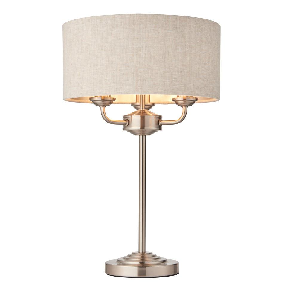 Highclere 3Lt Table Lamp - Brushed Chrome Natural