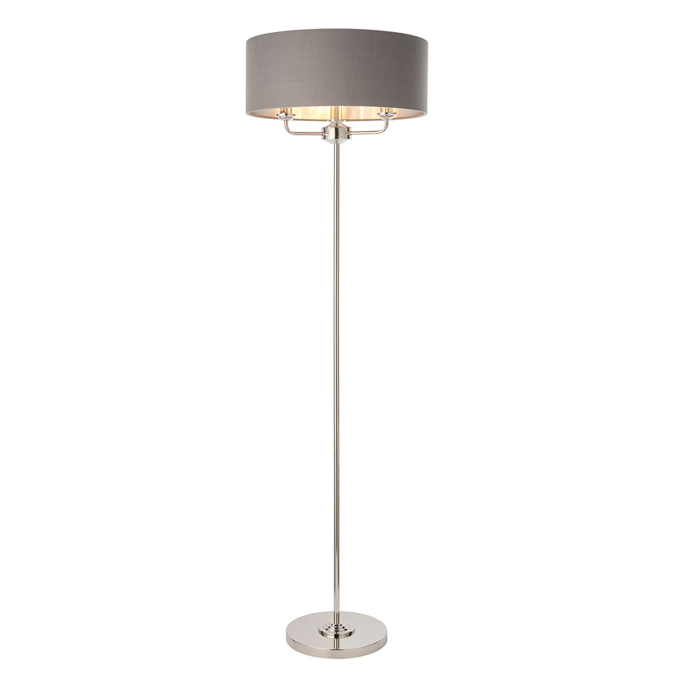 Highclere 3Lt Floor Lamp - Bright Nickel Charcoal