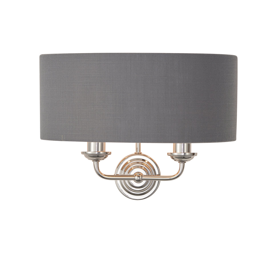 Highclere 2Lt Wall Light - Bright Nickel, Charcoal Shade