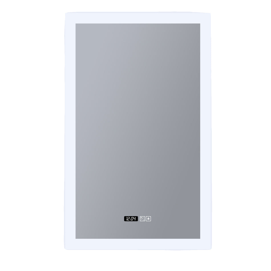 LED Rectangular Bathroom Mirror with Digital Clock - White Metal & Mirrored Glass