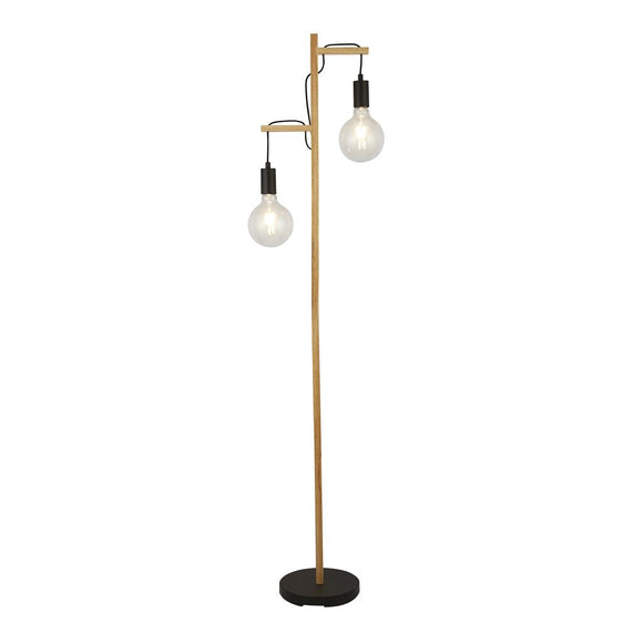 SEARCHLIGHT WOODY 2LT FLOOR LAMP - NATURAL WOOD & BLACK METAL