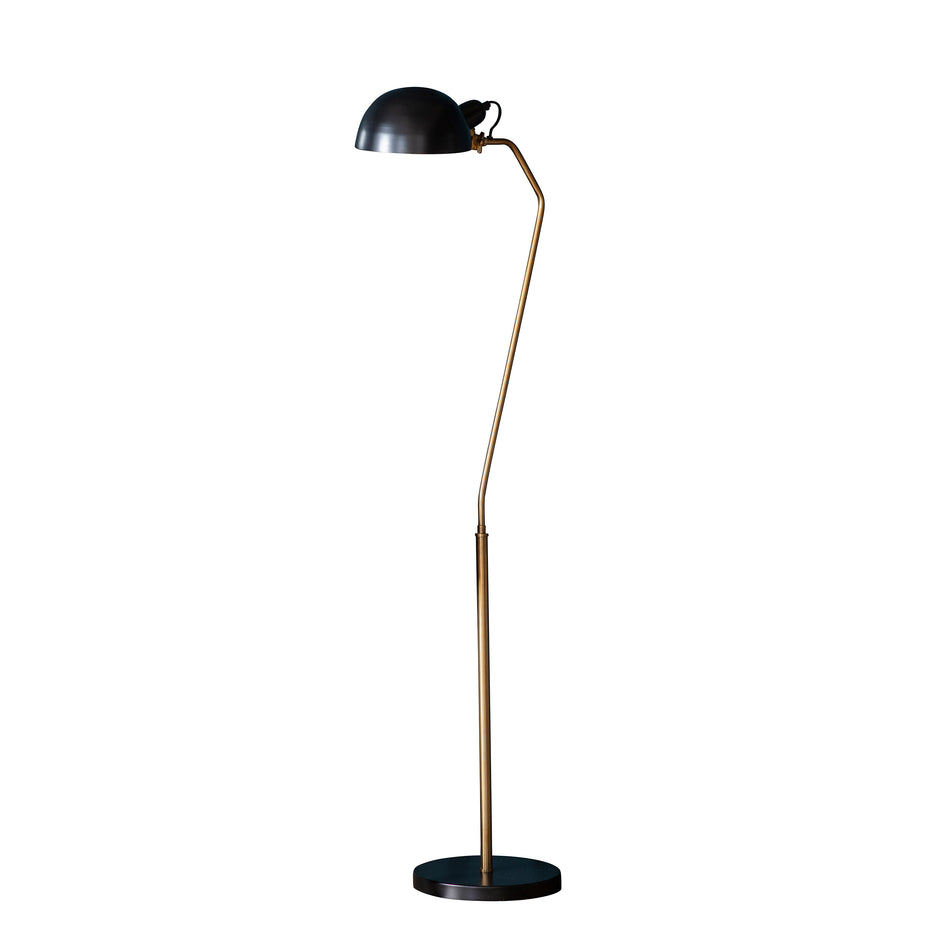 Largo Task Floor Lamp - Mid Century Design in Satin Black & Aged Brass Metalwork