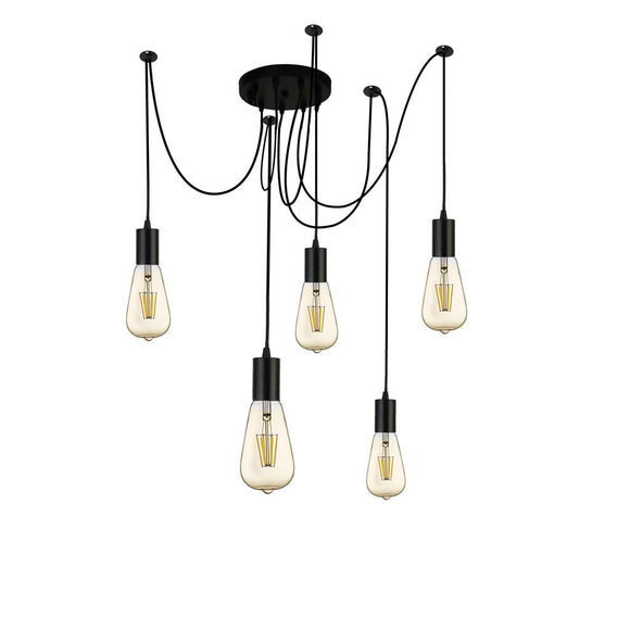 SEARCHLIGHT SQUIGGLE 5LT PENDANT - BLACK METAL & CABLES