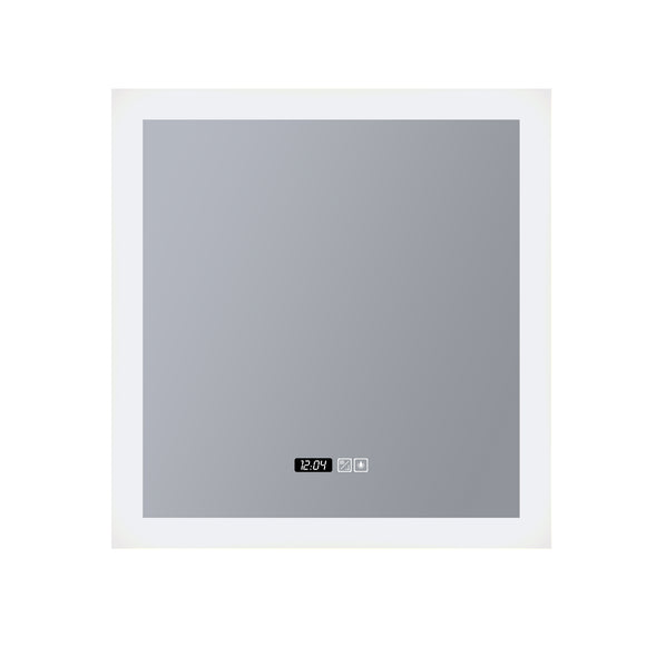 SEARCHLIGHT Square Bathroom Mirror with Digital Clock - White Metal & Mirrored Glass