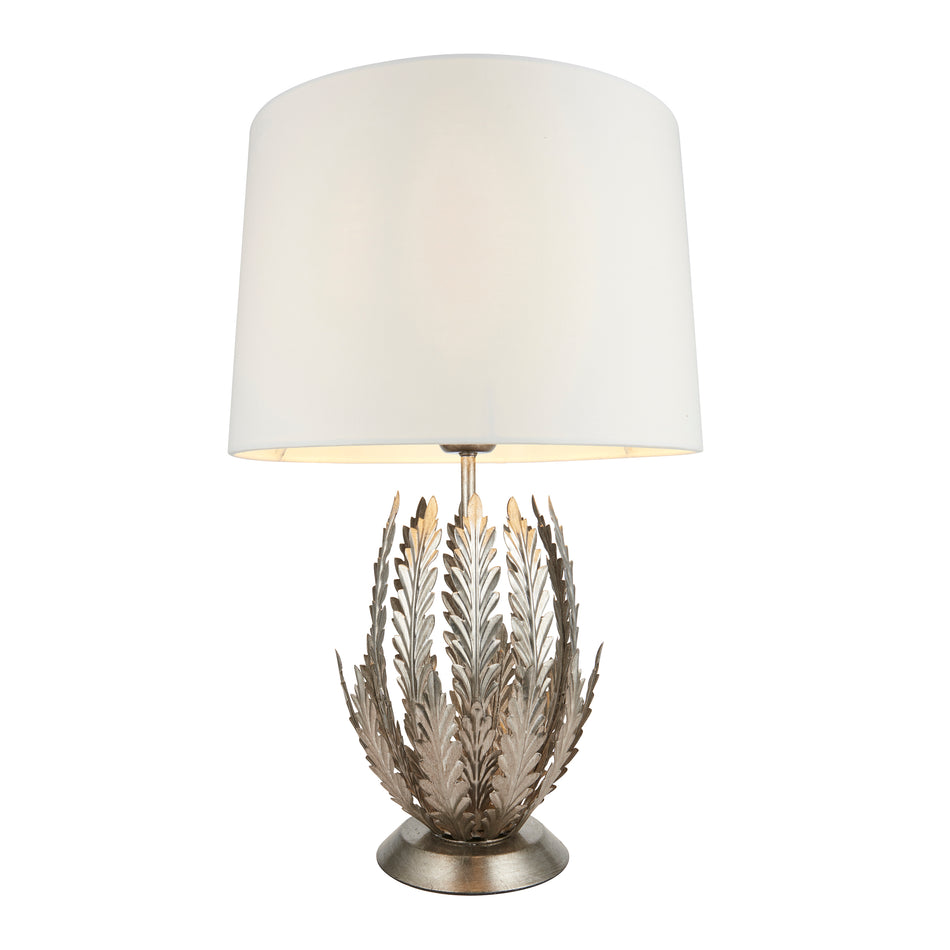 Delphine Table Lamp - Silver Leaf, Ivory Cotton Shade