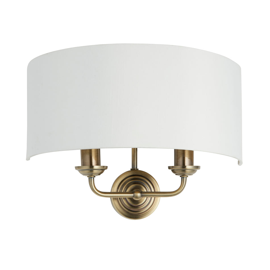 Highclere 2Lt Wall Light - Antique Brass, White Shade