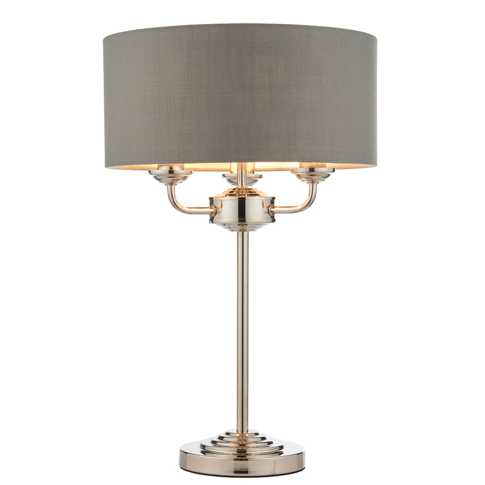 Highclere 3Lt Table Lamp - Bright Nickel Charcoal
