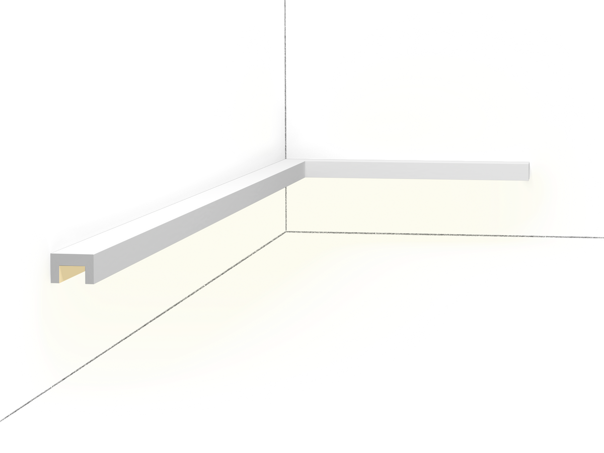 A U-shaped high-density polymer wall coving designed to conceal cables along walls and ceilings.