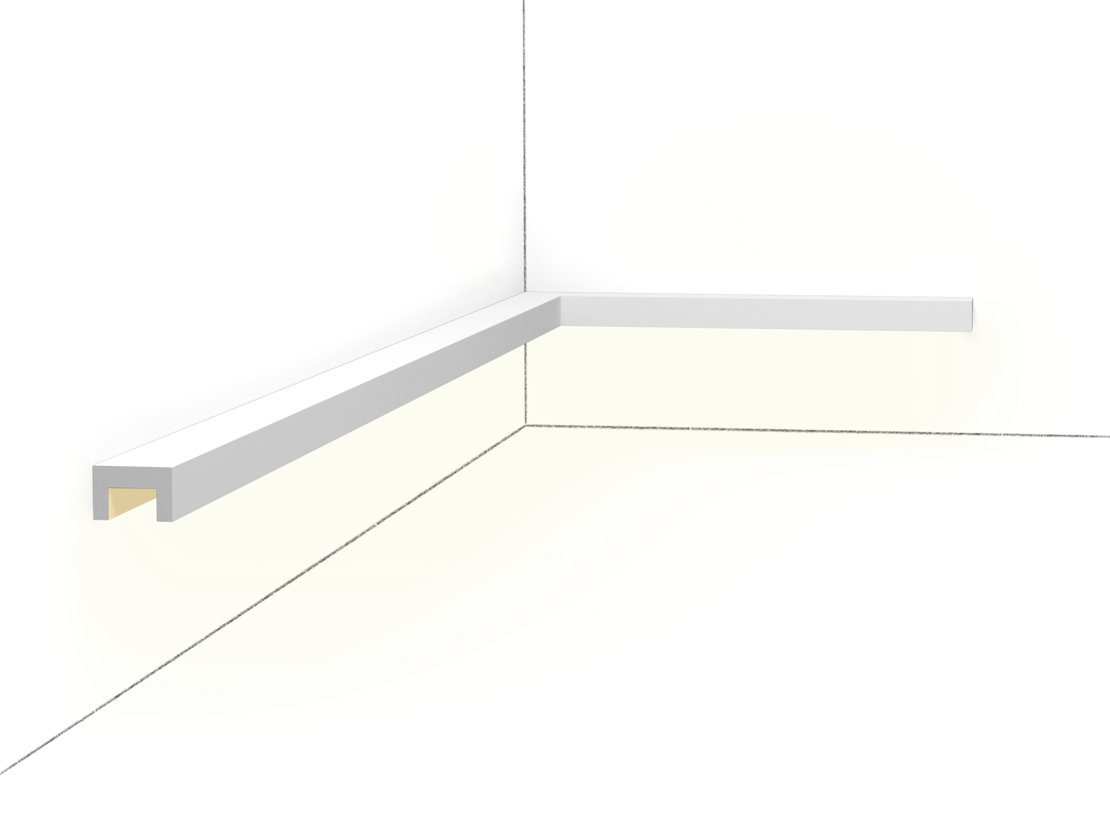 A U-shaped high-density polymer wall coving designed to conceal cables along walls and ceilings.