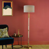 Dar Lighting - Sylvester Floor Lamp & Pyramid 40cm Grey Linen Drum Shade