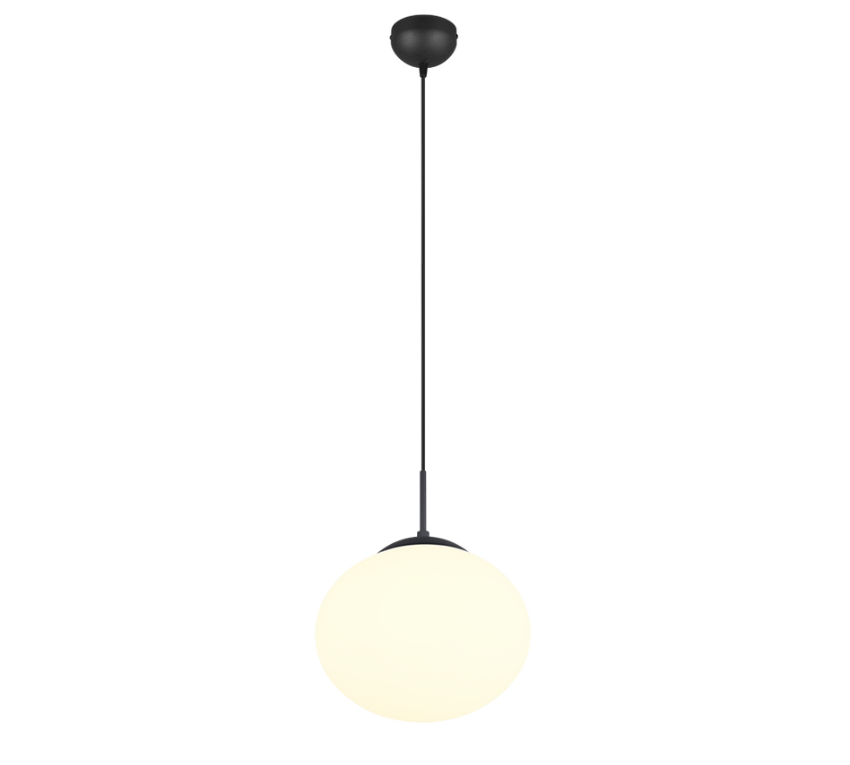 FOMENTO - Pendant Light, Opal Glass & Matt Black Rose & Cable