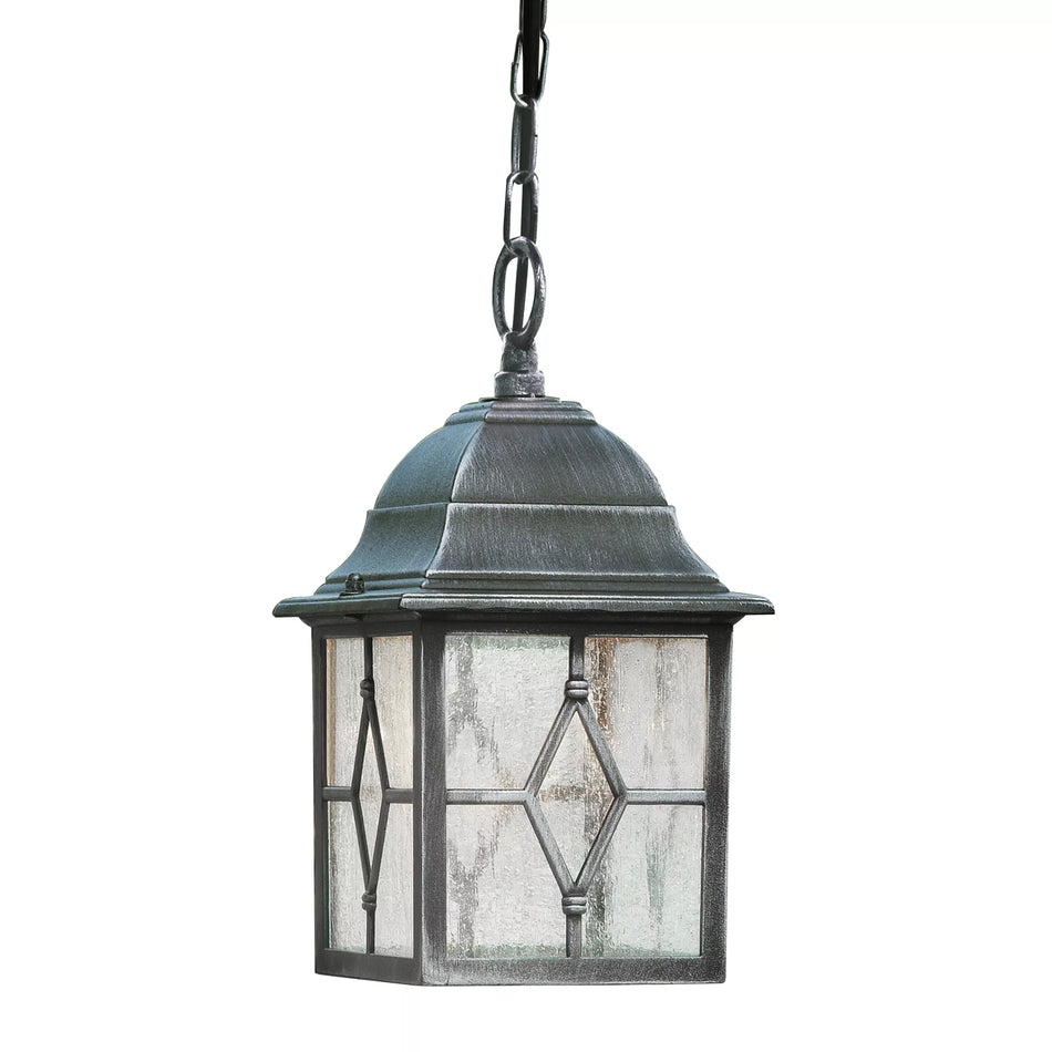 Genoa Outdoor Pendant Light – Traditional Black Silver Hanging Lantern