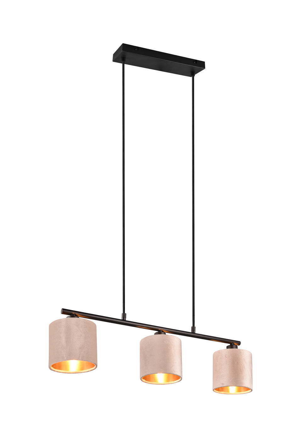 Julieta - 3lt Bar Pendant Light, Matt Black Metal & Beige Velvet