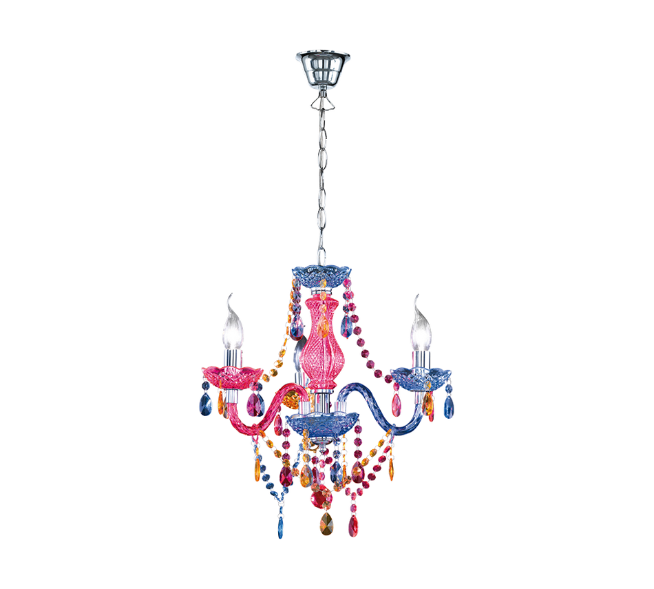 Luster - 3lt Chandelier, Multi Colour Acyrlic Shade & Metal
