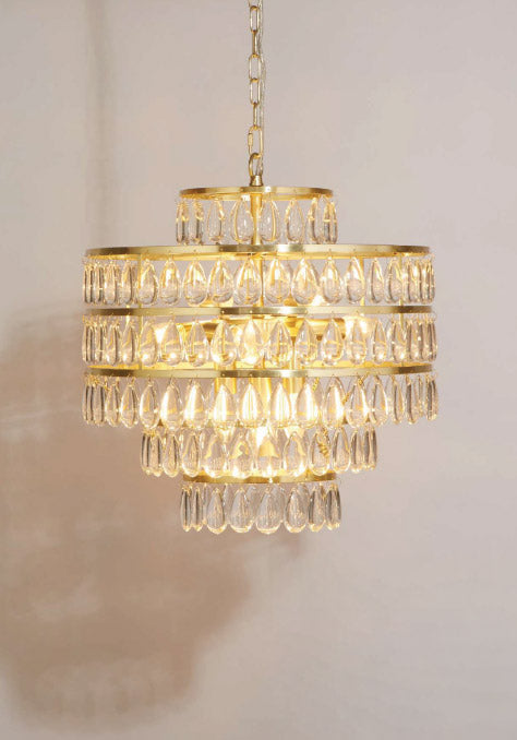Searchlight - Lux & Belle 9LT Pendant - Satin Brass with Metal & Clear Pear Drop Crystals