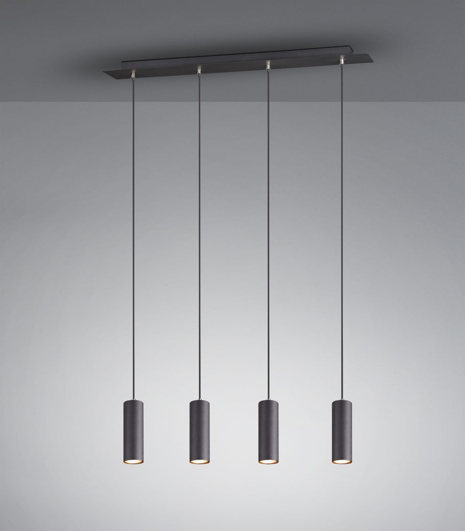 MARLEY Modern Matt Black 4-Light Linear Pendant Bar (GU10, Height Adjustable)