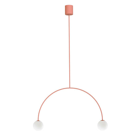 Modern pendant light with a pink cable on a white background