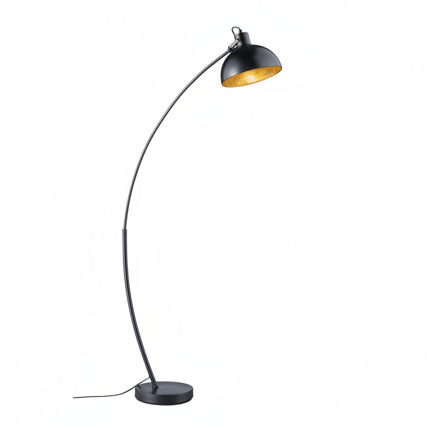 RECIFE Modern Curved Floor Lamp - Black metal with gold inner shade