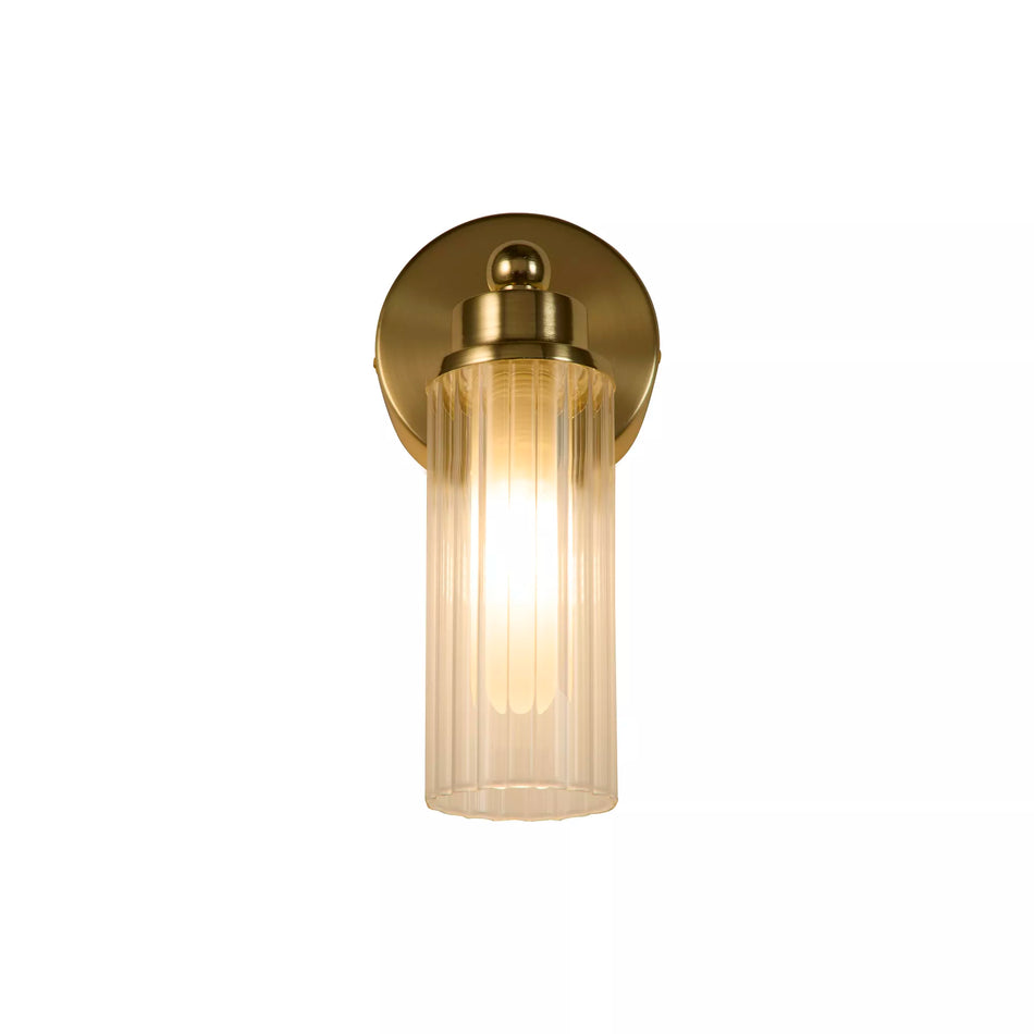 Imperial Bathroom/Kitchen Wall Light -  Satin Brass or Black Metal, Clear Ribbed Glass