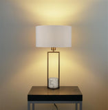 SEARCHLIGHT CLAIRE Table Lamp - Gold Metal, White Marble & White Fabric Shade