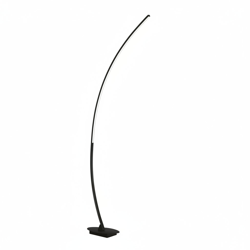 Black curved floor LED lamp on a white background