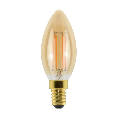 Retro Vintage LED Filament Candle Lamp - E14 2200K Very Warm White, Amber Glass
