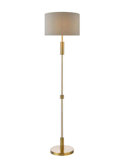 Dar Lighting - Sylvester Floor Lamp & Pyramid 40cm Grey Linen Drum Shade