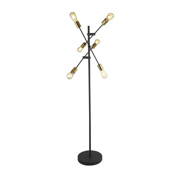 SEARCHLIGHT ARMSTRONG 6LT FLOOR LAMP - BLACK & SATIN BRASS METAL