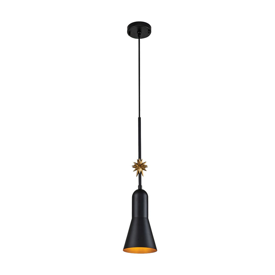 ELSTEAD Lighting 1lt Small Pendant - Matte Black and Gold Leaf