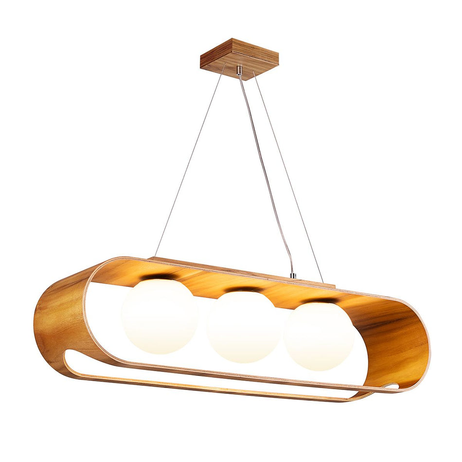 QUINTIESSE LIGHTING Sfera 3lt Linear Pendant Light - Teak Veneer