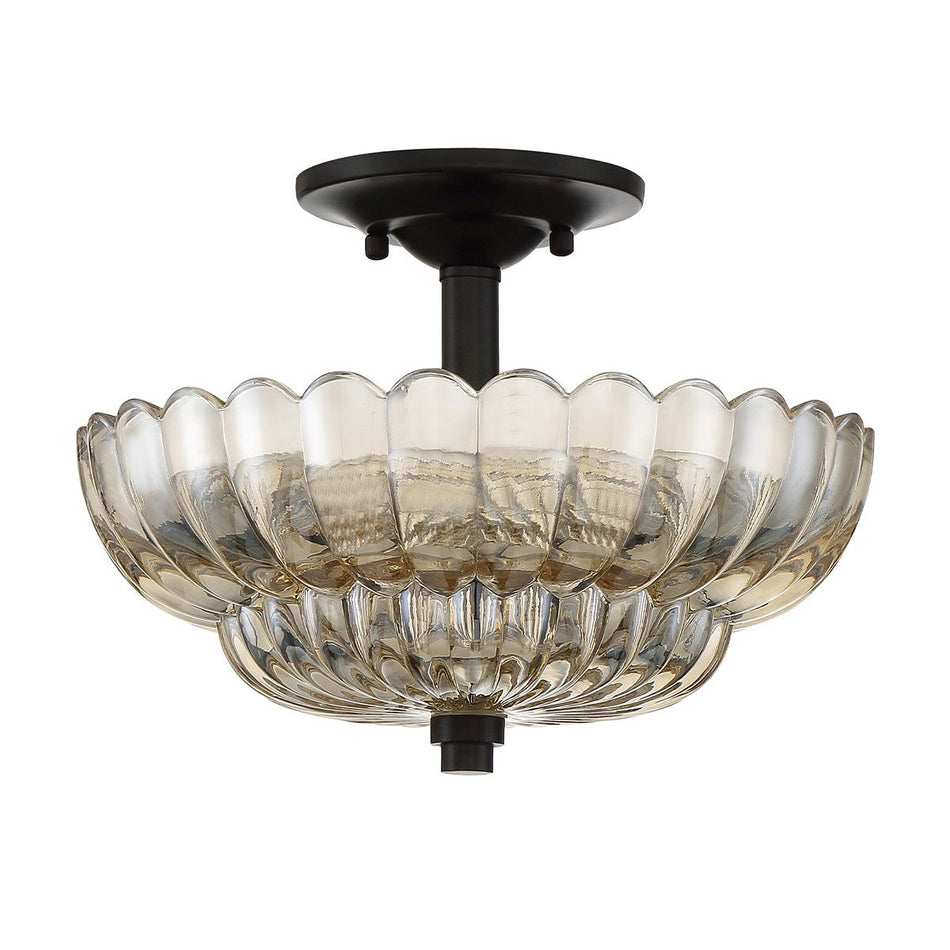ELSTEAD Lighting Whitecap 3 lt Semi Flush Medium - Tinted Amber Glass with Mottled Cocoa Brown